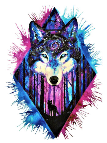 Tattoo-Forest: Tatouage Temporaire Loup Galaxie Foret