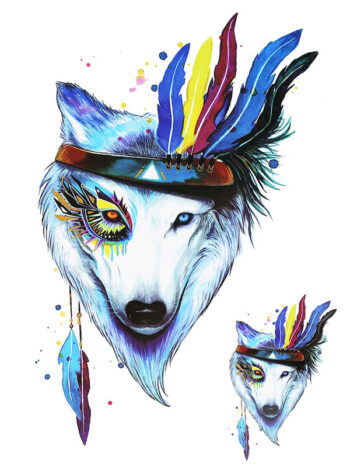 Tattoo-Forest: Tatouage Temporaire Loup Tribal Couleurs