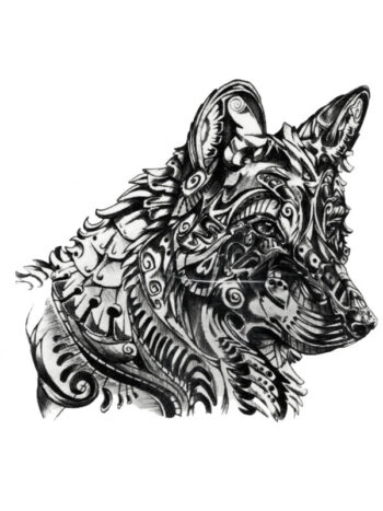 Tattoo-Forest: Tatouage Temporaire Loup Tribal Noir