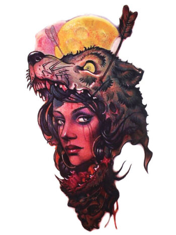 Tattoo-Forest: Tatouage Temporaire Louve Femme Guerriere