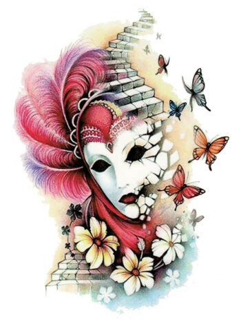 Tattoo-Forest: Tatouage Temporaire Masque Fleurs Papillons