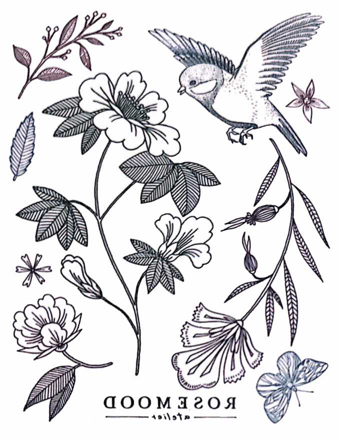 Tattoo-Forest: Tatouage Temporaire Oiseau Fleurs Papillon