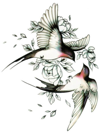 Tattoo-Forest: Tatouage Temporaire Oiseaux Fleurs Poesie
