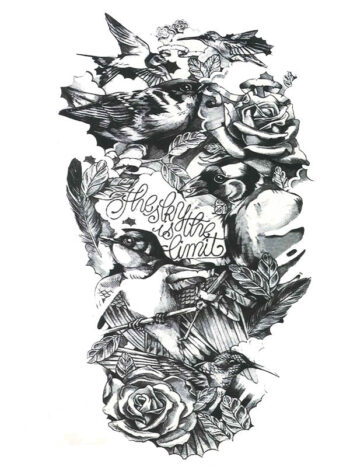 Tattoo-Forest: Tatouage Temporaire Oiseaux Roses Citation