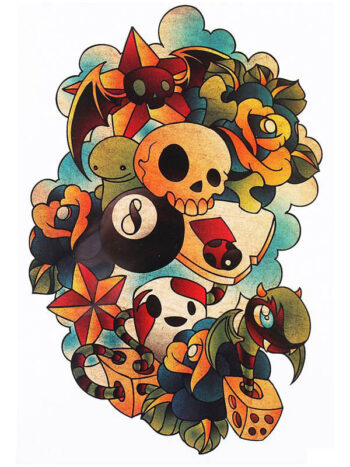 Tattoo-Forest: Tatouage Temporaire Oldschool Skull Serpent