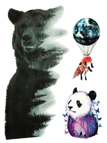 Tattoo-Forest: Tatouage Temporaire Ours Renard Panda