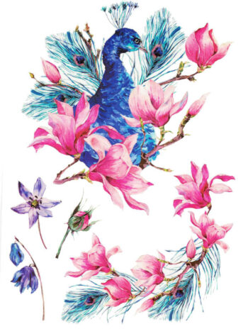 Tattoo-Forest: Tatouage Temporaire Paon Fleurs Magnolia