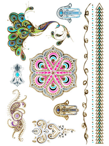 Tattoo-Forest: Tatouage Temporaire Paon Mandala Main Fatma