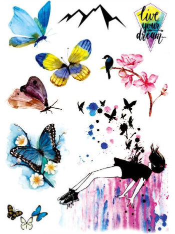 Tattoo-Forest: Tatouage Temporaire Papillon Femme Aquarelle