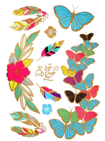 Tattoo-Forest: Tatouage Temporaire Papillon Plume Fleur