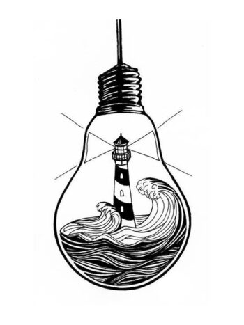 Tattoo-Forest: Tatouage Temporaire Phare Ampoule Vagues