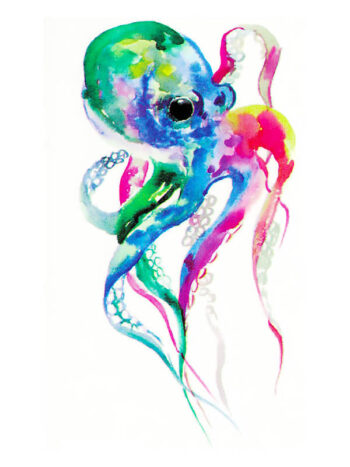 Tattoo-Forest: Tatouage Temporaire Pieuvre Aquarelle Couleur