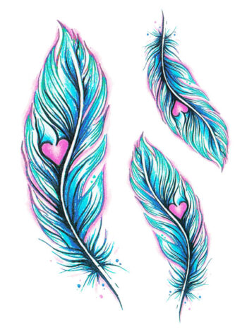 Tattoo-Forest: Tatouage Temporaire Plume Coeur Coloré