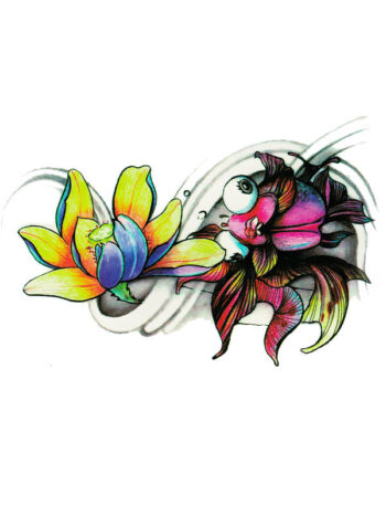 Tattoo-Forest: Tatouage Temporaire Poisson Lotus Couleur