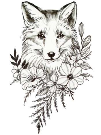 Tattoo-Forest: Tatouage Temporaire Renard Fleurs Nature