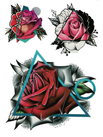 Tattoo-Forest: Tatouage Temporaire Rose Geometrique Coloré