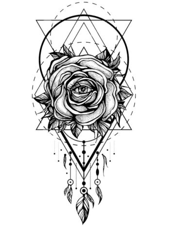 Tattoo-Forest: Tatouage Temporaire Rose Geometrique Dreamcatcher
