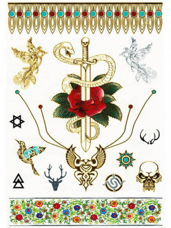 Tattoo-Forest: Tatouage Temporaire Serpent Rose Dague