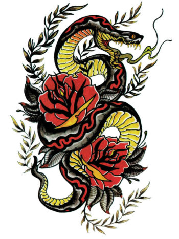 Tattoo-Forest: Tatouage Temporaire Serpent Rose Oldschool