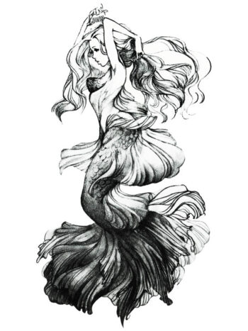 Tattoo-Forest: Tatouage Temporaire Sirene Fantastique Noirblanc