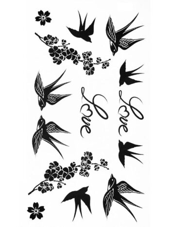 Tattoo-Forest: Tatouage Temporaire Swallow Love Fleurs