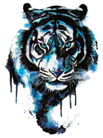 Tattoo-Forest: Tatouage Temporaire Tigre Aquarelle Bleu