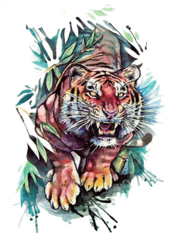 Tattoo-Forest: Tatouage Temporaire Tigre Aquarelle Jungle