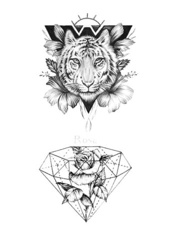 Tattoo-Forest: Tatouage Temporaire Tigre Fleur Diamant