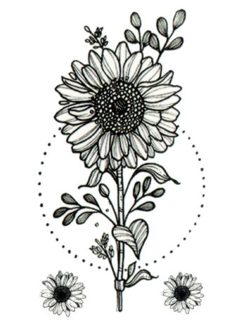 Tattoo-Forest: Tatouage Temporaire Tournesol Fleur Noirblanc