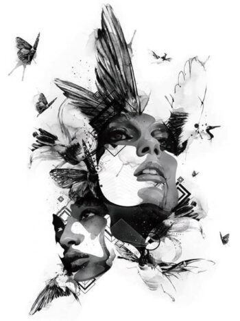 Tattoo-Forest: Tatouage Temporaire Visage Papillon Plume